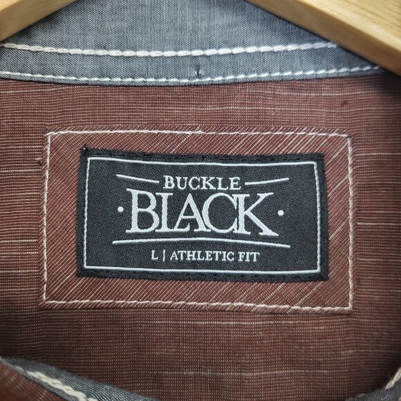 Buckle Black Shirt Mens Large Marled Athletic Fit Stretch Pearl Snap Long Sleeve - Picture 9 of 12